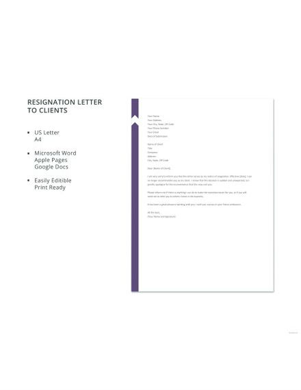 Resignation Letter to Client Template