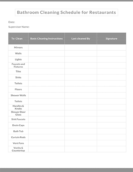 Restaurant Bathroom Cleaning Schedule Template