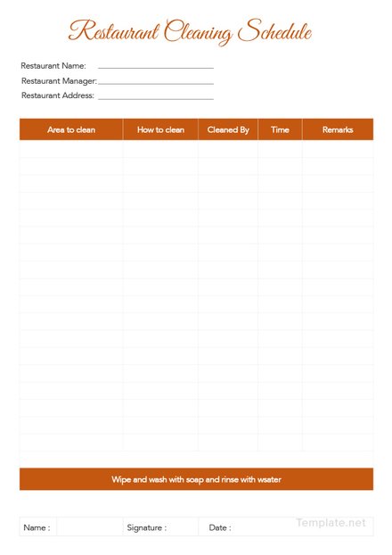 Restaurant Cleaning Schedule Template