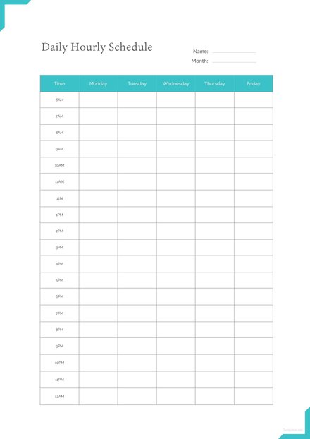 Sample Daily Hourly Schedule Template