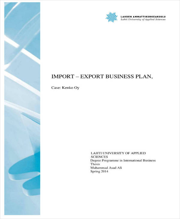 import and export business plan