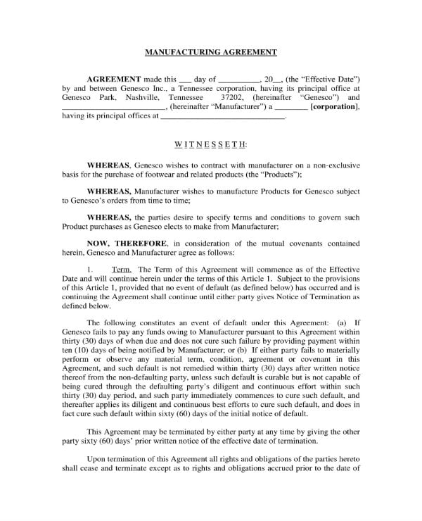 7+ Manufacturing Agreement Contracts PDF, Google Docs, Apple Pages