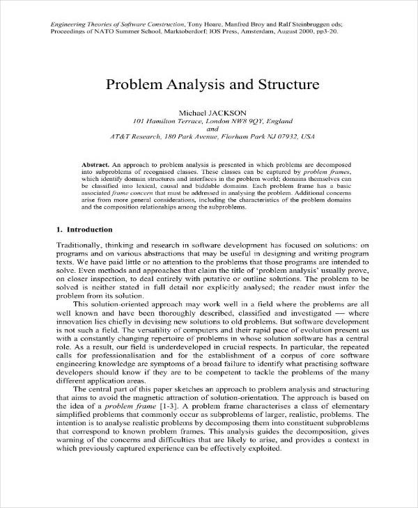 problem analysis essay examples