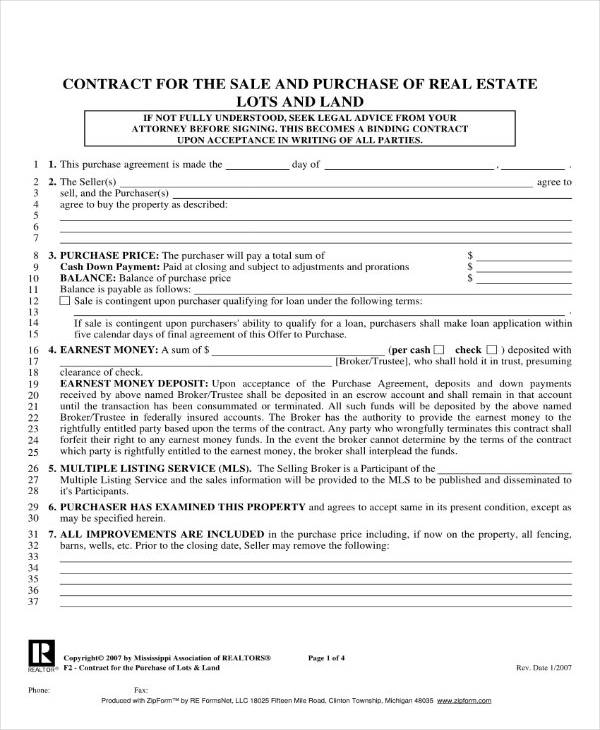 Sample Real Estate Purchase Contract