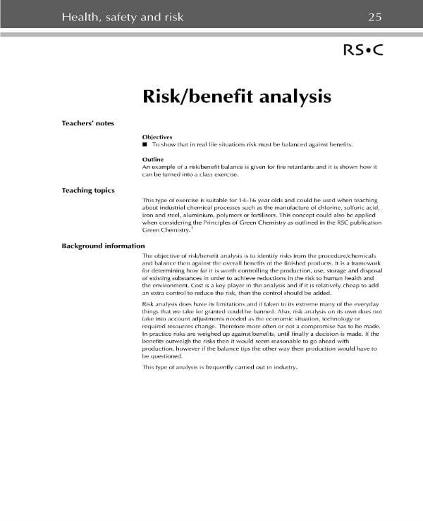 sample risk benefit analysis