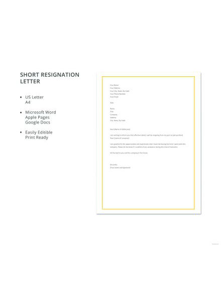 Short Resignation Letter Template