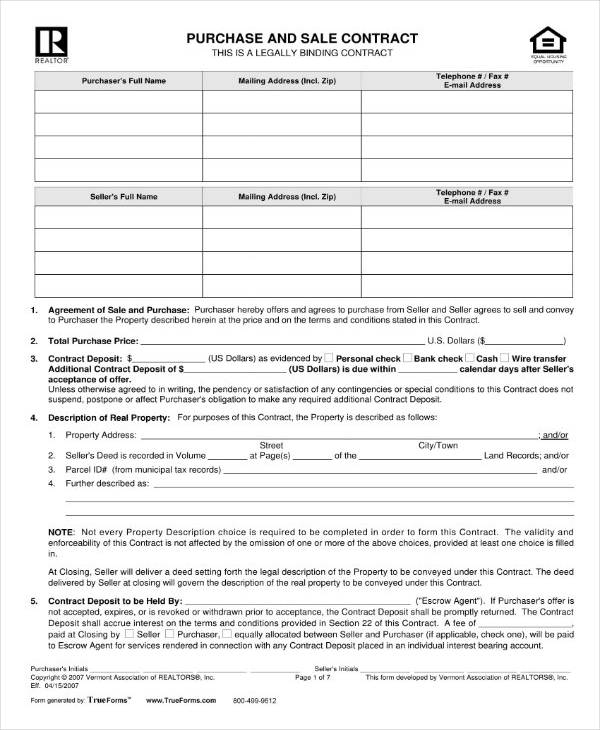 Simple Real Estate Purchase Contract