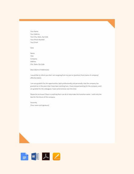 simple resignation letter format