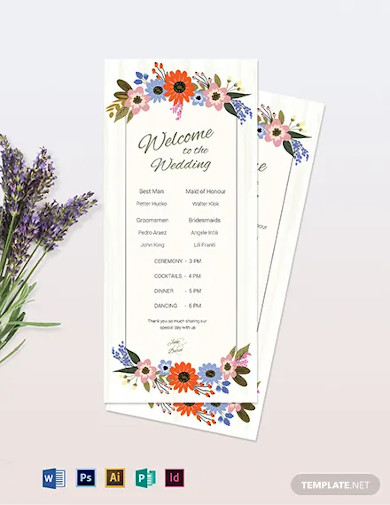 small flower wedding program card template