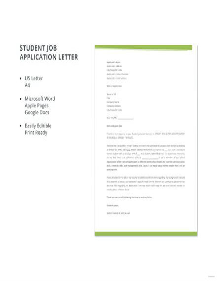 student job application letter