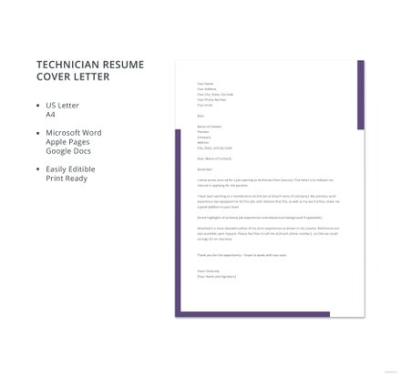 technician resume cover letter