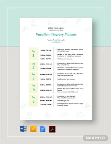 vacation itinerary template