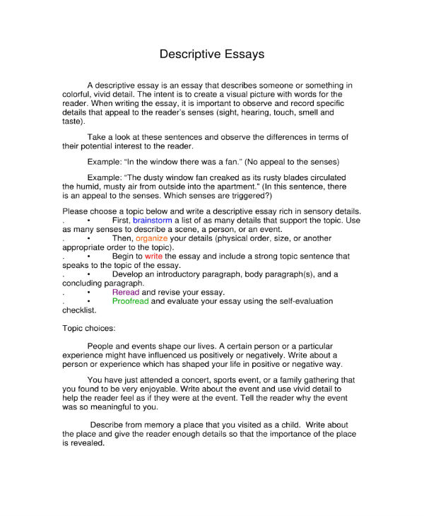 descriptive essay example