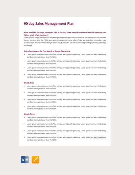 90 days sales management plan template