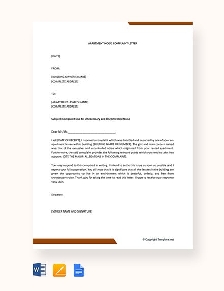 apartment noise complaint letter