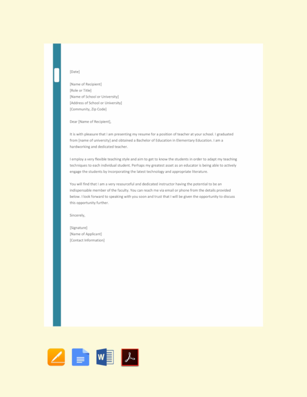 sample for application letter for teaching