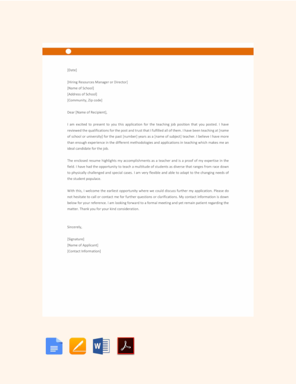 16+ Job Application Letter for Teacher Templates - PDF ...