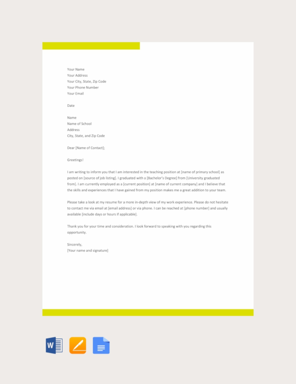 application letter for a primary school teaching job template