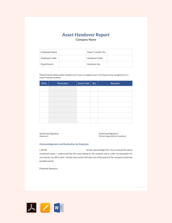 asset handover report template