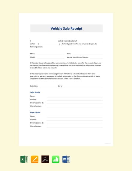 blank vehicle sales receipt