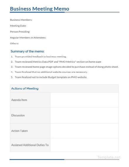 Business Meeting Memo Template