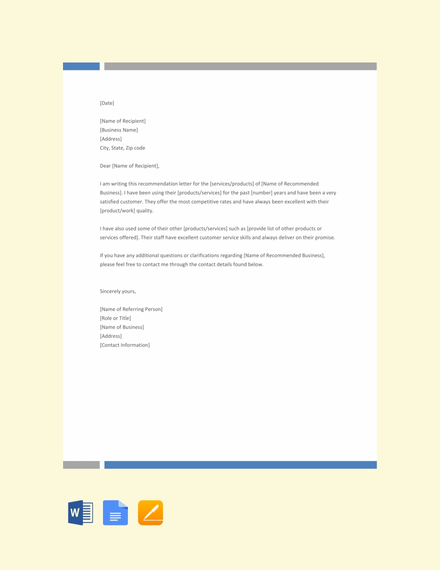 business reference letter template
