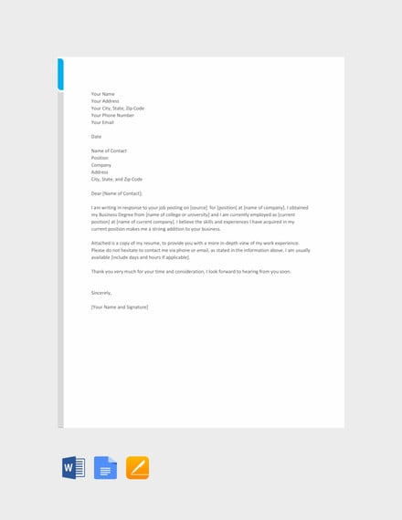 business resume cover letter template