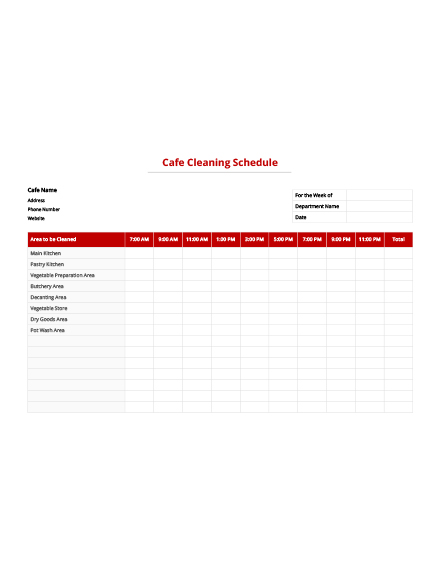 Cafe Cleaning Schedule