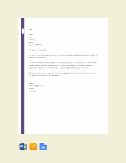 cancellation of appointment letter template