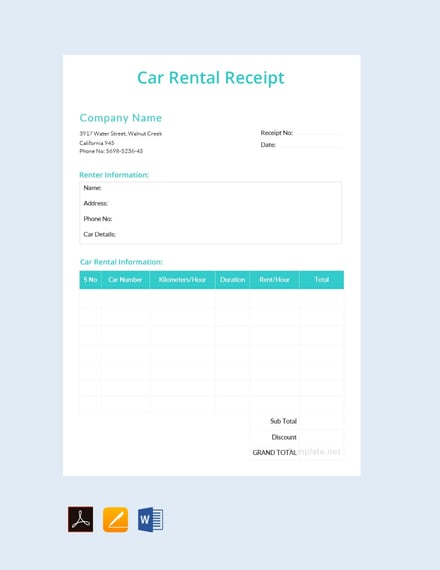 car rental service receipt