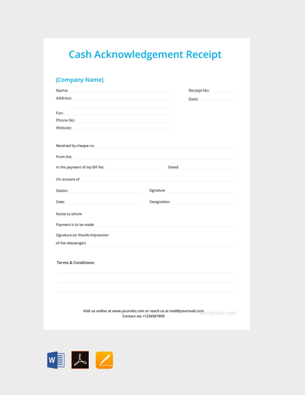 cash acknowledgement receipt template