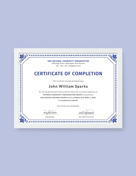 certificate of project completion