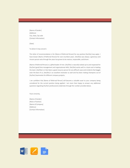 character reference letter template