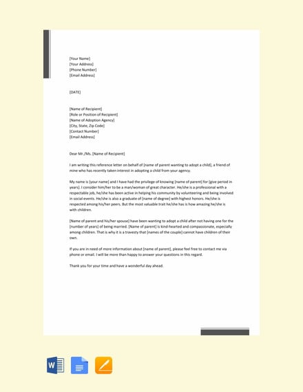 character reference letter for adoption
