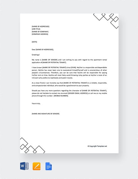 character reference letter for apartment rental