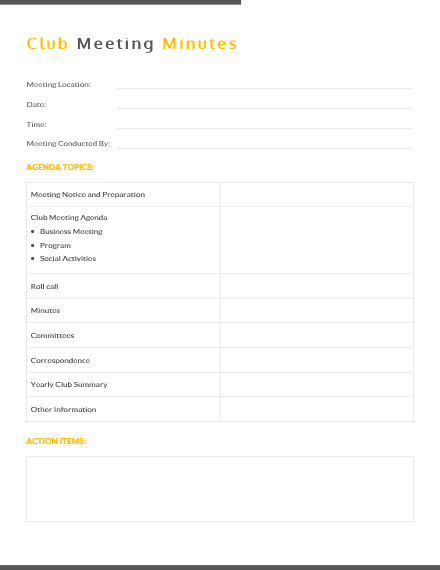 club meeting minutes template