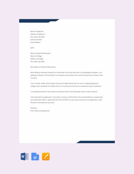 college application letter template