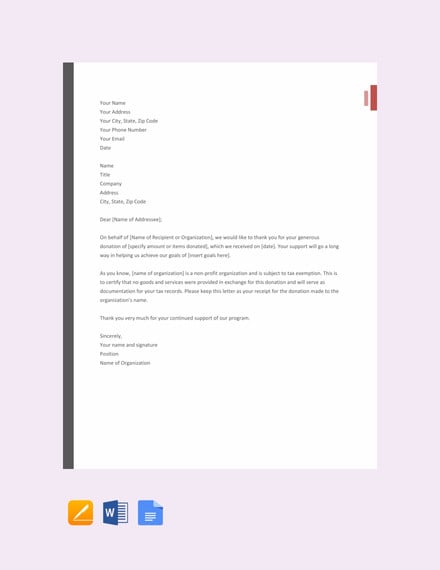 donation acknowledgement letter template