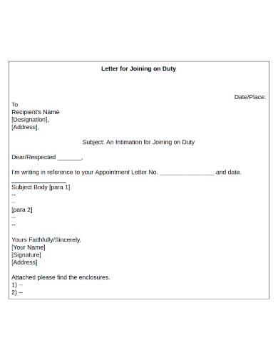duty joining letter template