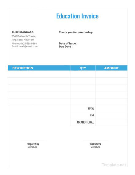 Education Invoice Template