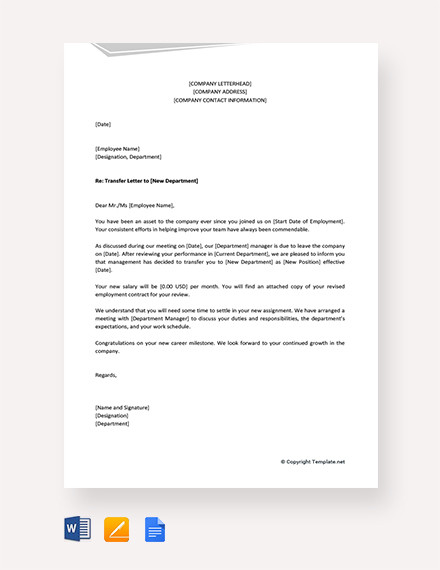 10+ Department Transfer Letter Templates - DOC, PDF