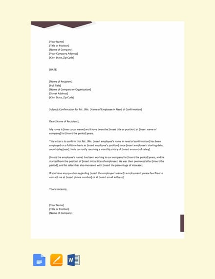 employment confirmation letter