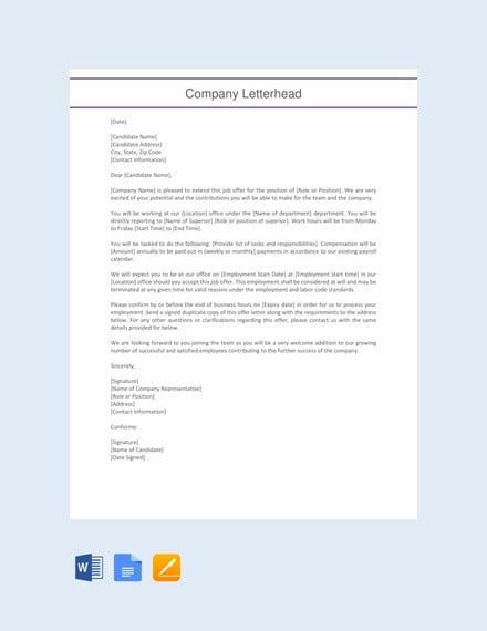 employment offer letter template