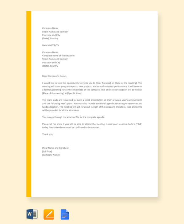 Sample Of Invitation Letter For Meeting Attendance Intent