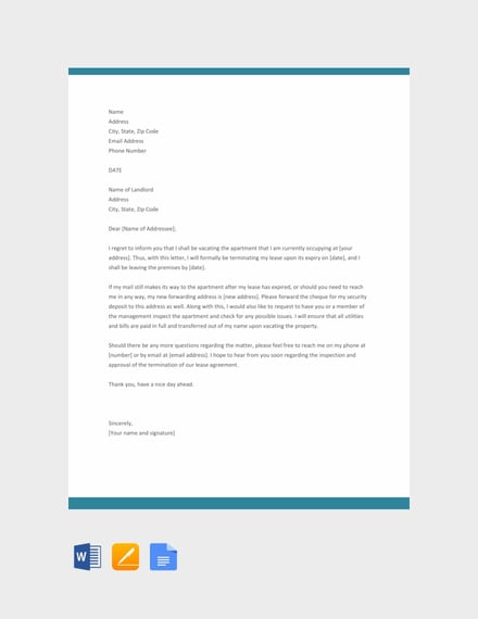free apartment lease termination letter template