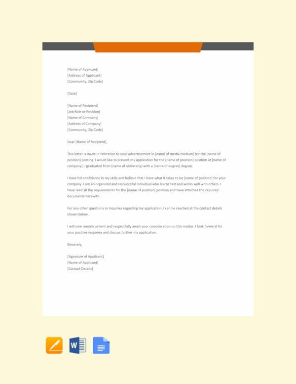 95+ Best Free Application Letter Templates & Samples - PDF, DOC | Free