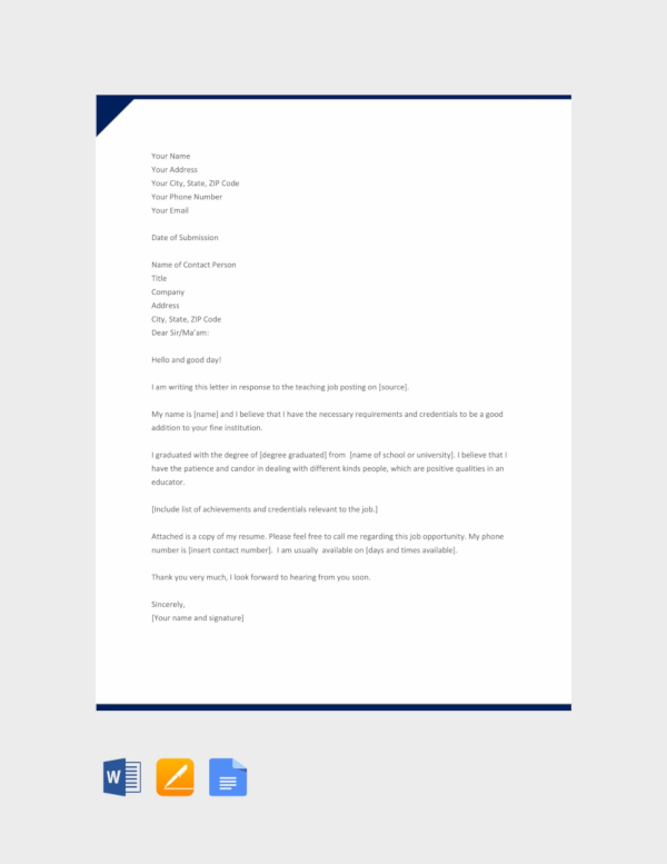 16+ Job Application Letter for Teacher Templates - PDF ...