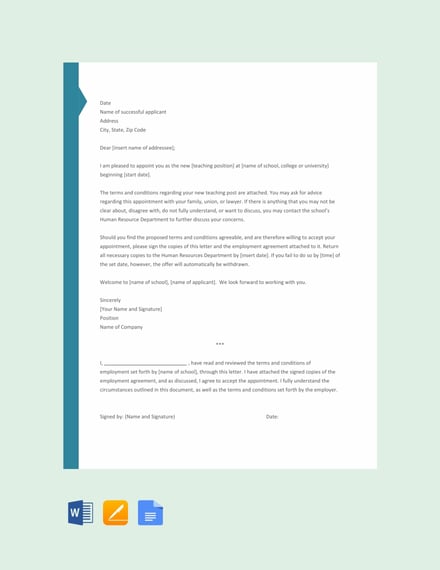 free appointment letter template for teacher