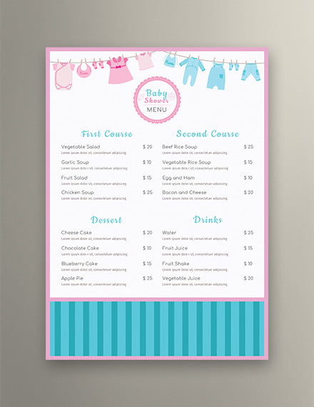 free baby shower menu template