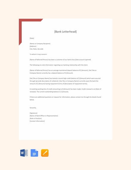 free bank reference letter template